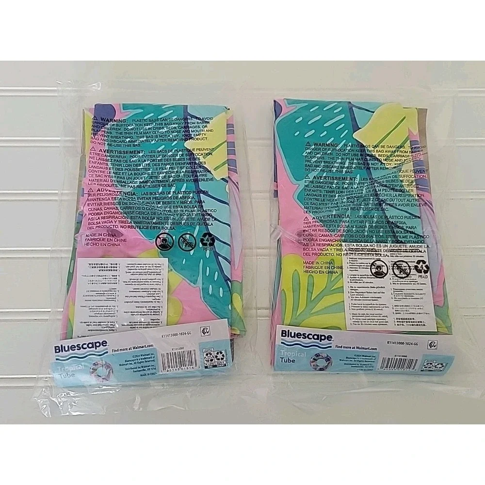 2 PACK Bluescape 31 in. Diameter Inflatable Tropical Tube Donut  Pink Floral New